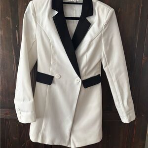 Women's White Double-Breasted Blazer with Black Trim “Dress” with skort/shorts